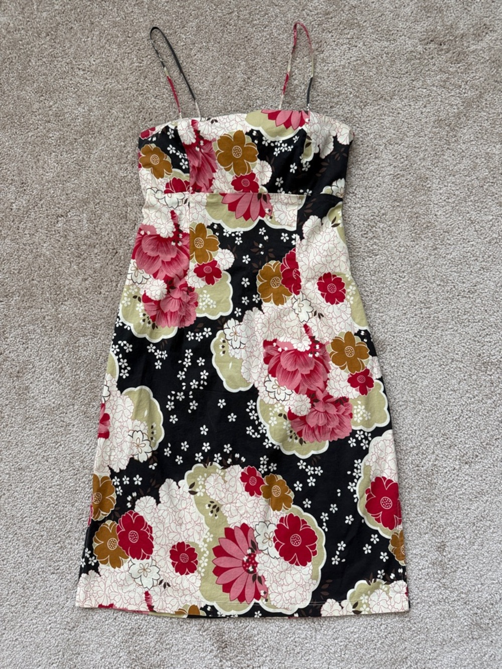 Y2K 90s Zinc Floral Spaghetti Strap Midi Tie Back Dress Pink Black